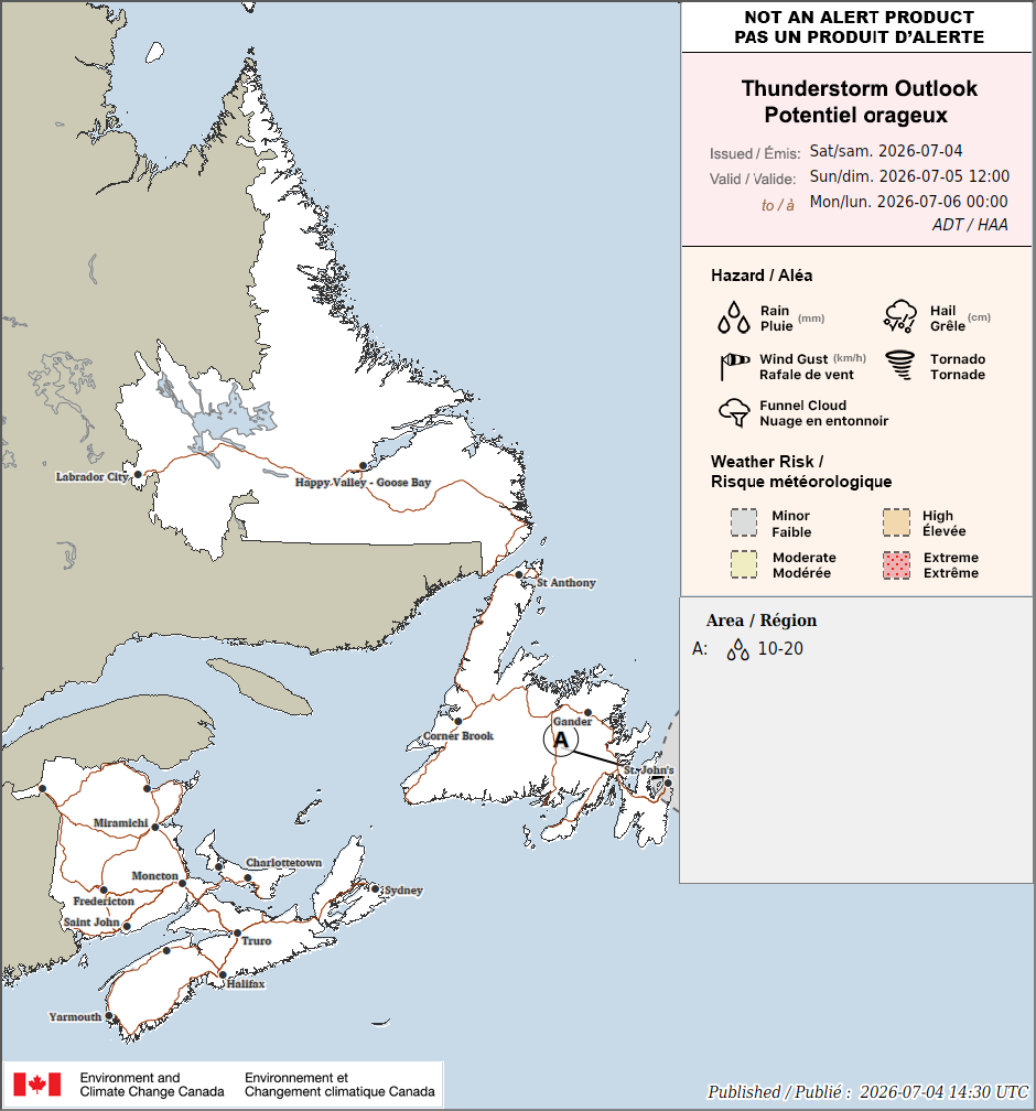 Atlantic Thunderstorm Outlook for Tomorrow (PM)