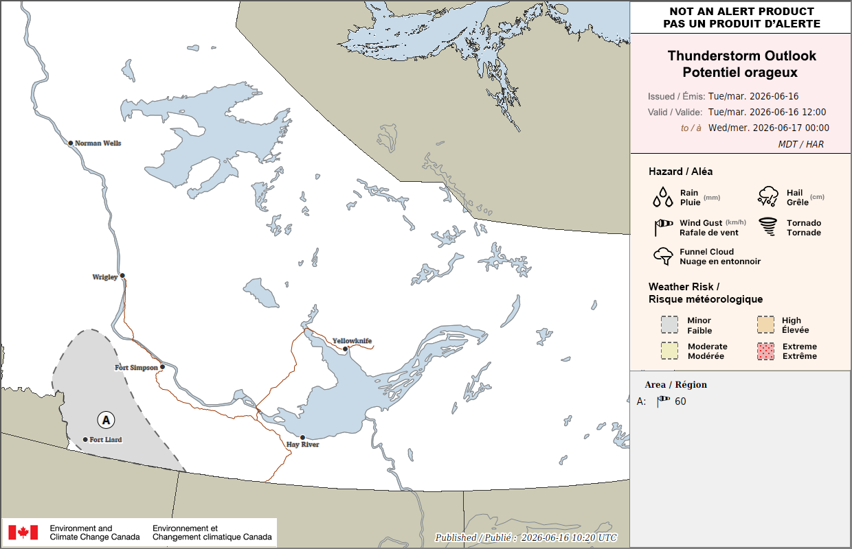 Northwest Territories Thunderstorm Outlook for Today