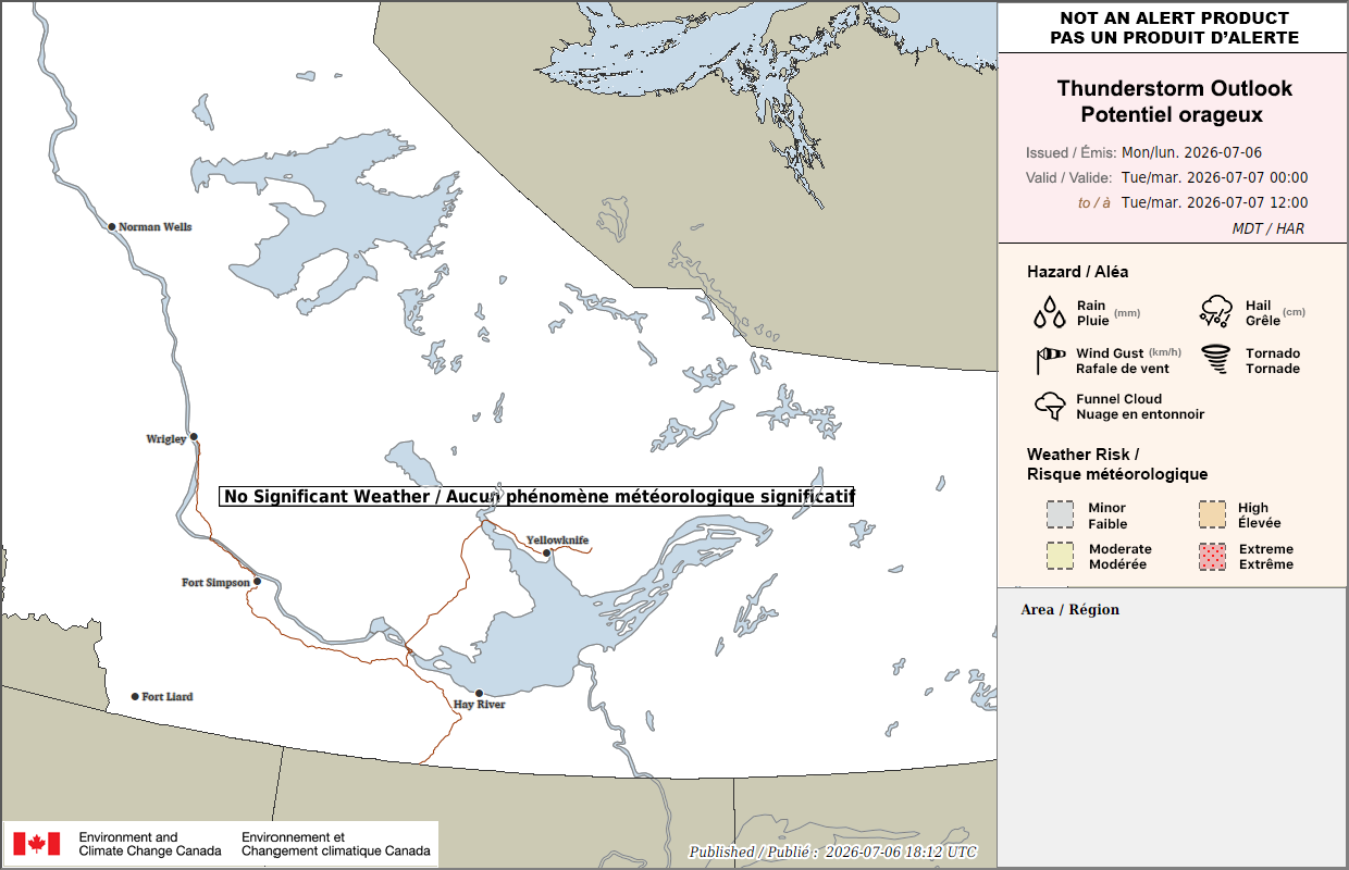 Northwest Territories Thunderstorm Outlook for Tomorrow (AM)