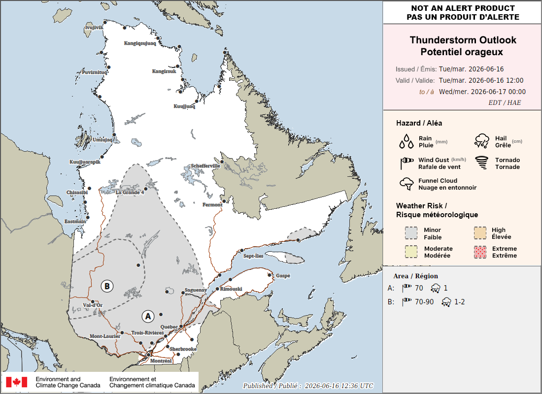 Quebec Thunderstorm Outlook for Today