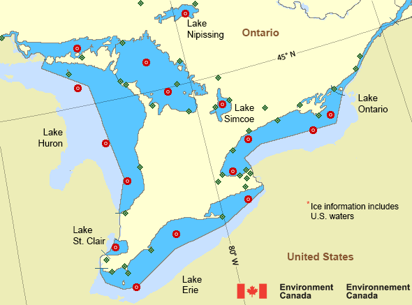 Map of Great Lakes - Lake Erie and Lake Ontario marine weather areas Map of Great Lakes - Lake Erie and Lake Ontario marine weather areas