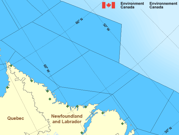 Map of Atlantic - Labrador marine weather areas