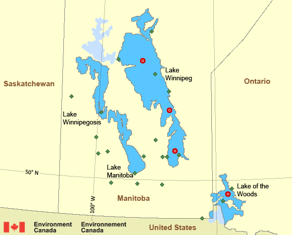 Map of Prairies - Manitoba Lakes marine weather areas