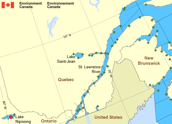 Map of St. Lawrence - St. Lawrence River marine weather areas