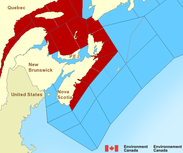 Map of Atlantic - Maritimes marine weather areas Map of Atlantic - Maritimes marine weather areas