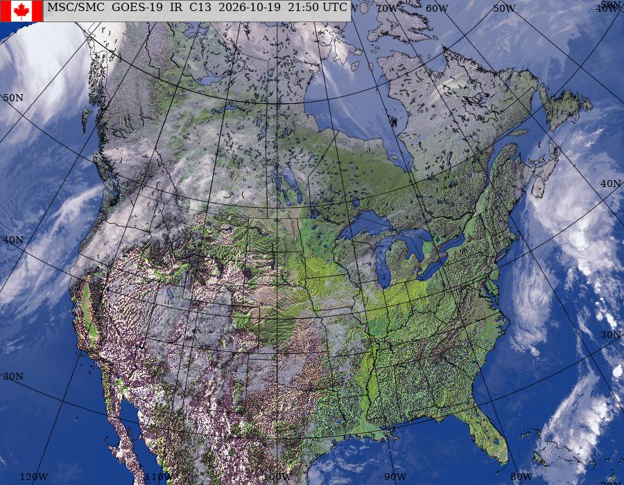 GOES–East/West North American Composite Satellite Image (infrared and topography)